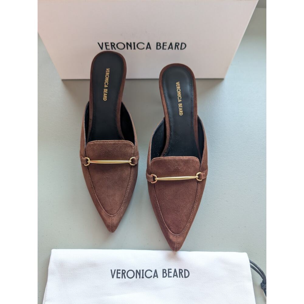 NIB Veronica Beard Leslie Suede Mule Size US 8M Cedar 2.75" Heel